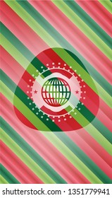 globe, website icon inside christmas style emblem.