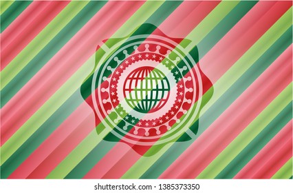 globe, website icon inside christmas badge background.