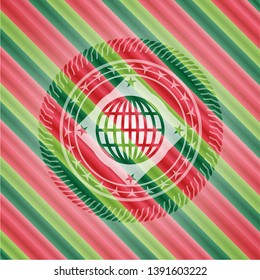 globe, website icon inside christmas style badge..