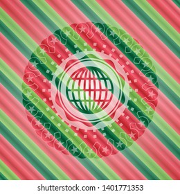 globe, website icon inside christmas colors emblem.
