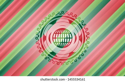 globe, website icon inside christmas style badge..