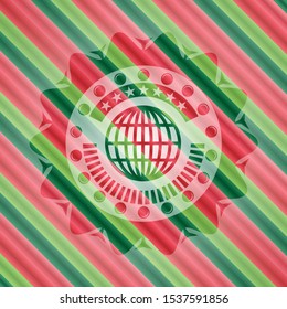 globe, website icon inside christmas colors emblem.