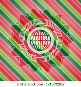 globe, website icon inside christmas badge background. 