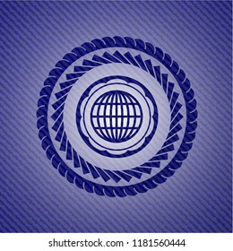 globe, website icon inside denim background