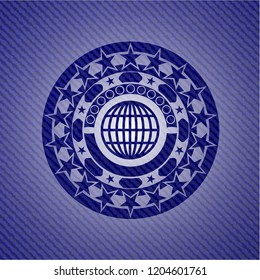 globe, website icon inside denim background