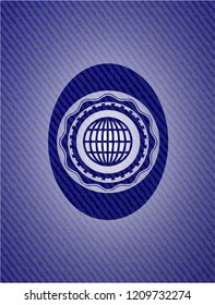 globe, website icon inside emblem with jean background