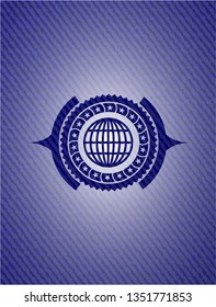 globe, website icon inside emblem with jean high quality background