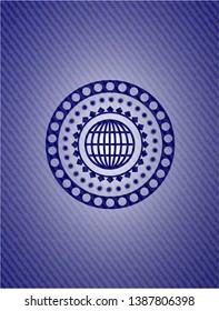 globe, website icon inside emblem with jean background