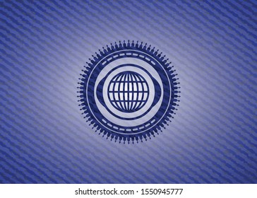 globe, website icon inside emblem with jean high quality background