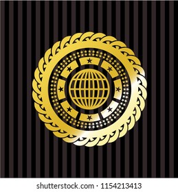 globe, website icon inside gold badge