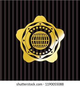globe, website icon inside gold emblem or badge