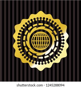 globe, website icon inside gold shiny badge