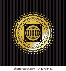 globe, website icon inside gold emblem