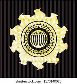 globe, website icon inside golden emblem