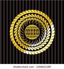 globe, website icon inside golden badge