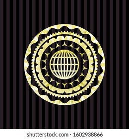 globe, website icon inside golden emblem or badge