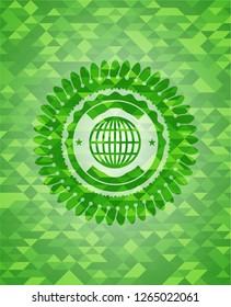 globe, website icon inside green emblem with mosaic background
