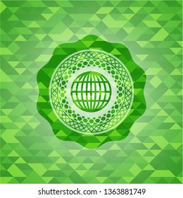 globe, website icon inside green mosaic emblem