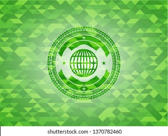 globe, website icon inside green mosaic emblem