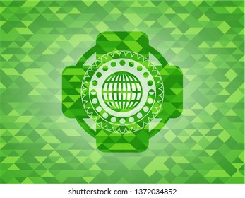 globe, website icon inside green emblem with mosaic background