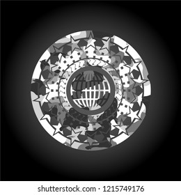 globe, website icon inside grey camo texture