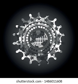 globe, website icon inside grey camo emblem