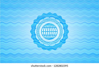 globe, website icon inside light blue water emblem.