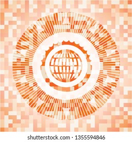 globe, website icon inside orange mosaic emblem with background