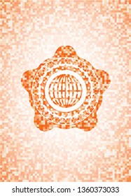 globe, website icon inside orange mosaic emblem with background