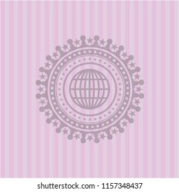 globe, website icon inside pink emblem. Retro