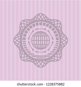 globe, website icon inside pink emblem. Retro