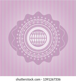 globe, website icon inside pink emblem. Vintage.