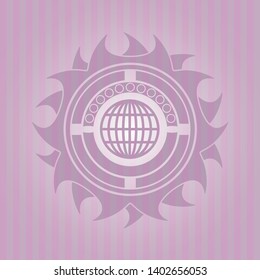 globe, website icon inside pink emblem