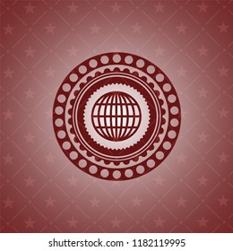 globe, website icon inside realistic red emblem
