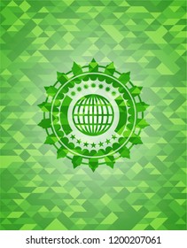 globe, website icon inside realistic green mosaic emblem
