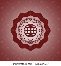 globe, website icon inside realistic red emblem