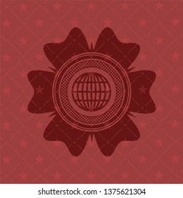 globe, website icon inside realistic red emblem