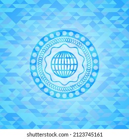 Globe, Website-Icon in realistisch hellblauem Mosaik-Emblem. 