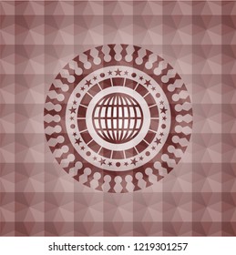 globe, website icon inside red badge with geometric pattern background. Seamless.