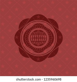 globe, website icon inside red emblem. Vintage.