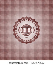 globe, website icon inside red emblem with geometric pattern. Seamless.