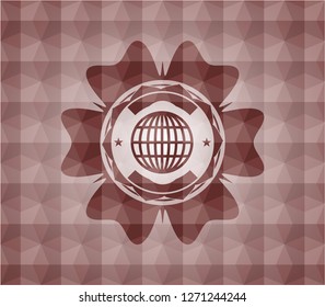 globe, website icon inside red geometric emblem. Seamless.