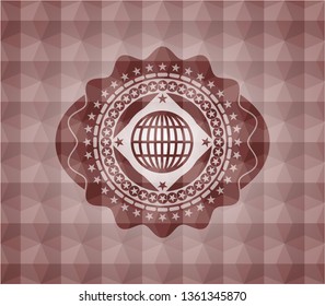 globe, website icon inside red seamless geometric emblem.