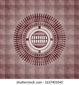globe, website icon inside red seamless badge with geometric background.