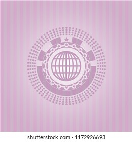 globe, website icon inside retro pink emblem