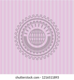 globe, website icon inside retro pink emblem