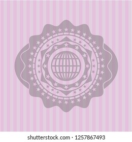 globe, website icon inside retro style pink emblem