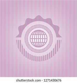 globe, website icon inside retro pink emblem