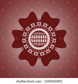 globe, website icon inside retro red emblem