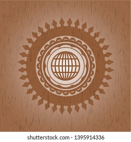 globe, website icon inside retro wood emblem